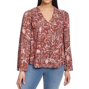 JESSICA SIMPSON Rusty Red Print Sz Medium Casual or Dress LESLIE Boho Shirt NWT